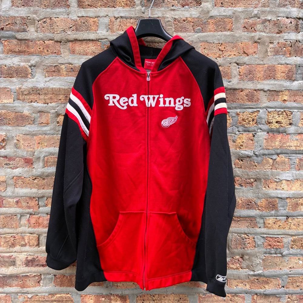 Reebok Detroit Red Wings NHL Face Off Collection Full Zip Hoodie Red Black 2XL